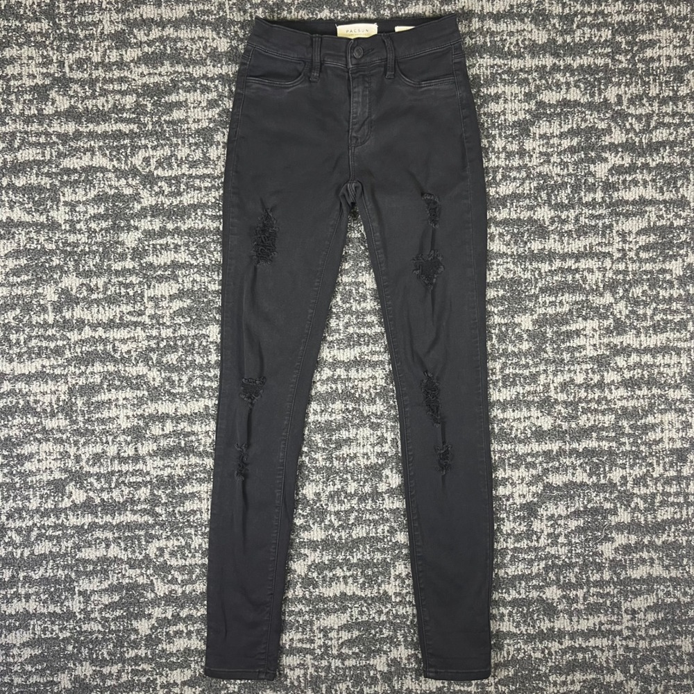 PacSun Jegging Womens 23 Black Distressed Ripped Super Stretch Skinny Pants